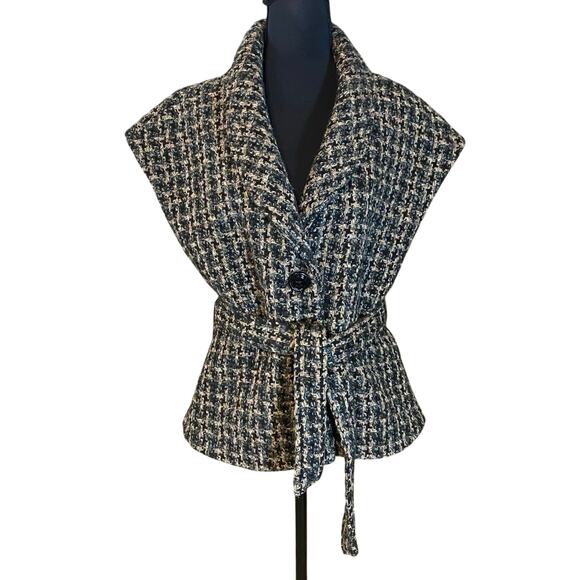 Millard Fillmore Tweed Wrap Vest Jacket Lined Belted Boho Retro Size Large - Picture 2 of 11
